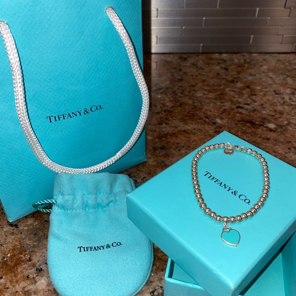 Tiffany Blue Heart Tag Bead Bracelet